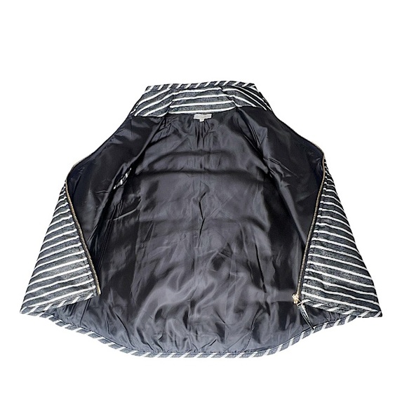 Mud Pie Heathered Gray & White Striped Padded Preppy Zip Up Vest Size M EUC! - Picture 8 of 11